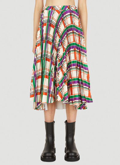 Plan C Diagonal Check-print Pleated Skirt In Multicolour