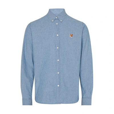 Maison Kitsuné Institutional Fox Head Patch Classic Shirt In Washed_indigo