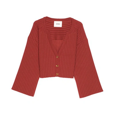 Aeron Morrow Ribbed-knit Cropped Cardigan In Rosewood