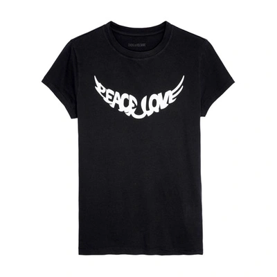 Zadig & Voltaire Zadig&voltaire Women's Noir Walk Peace And Love Slogan-print Cotton T-shirt In Schwarz