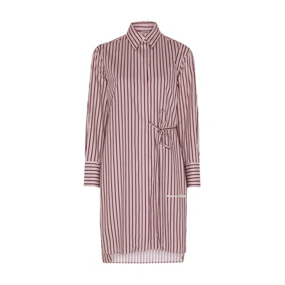 Maison Kitsuné Knee Shirt Dress In Latte_grape_shirting_stripe