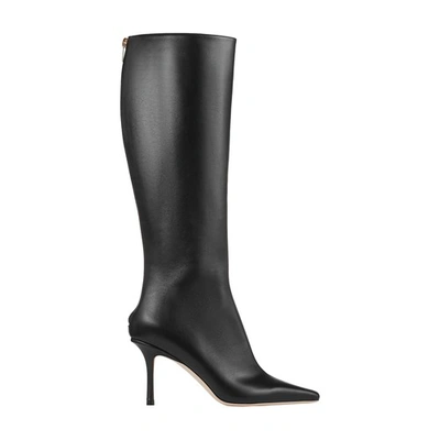 Jimmy Choo Agathe Leather Stiletto Knee Boots In Black