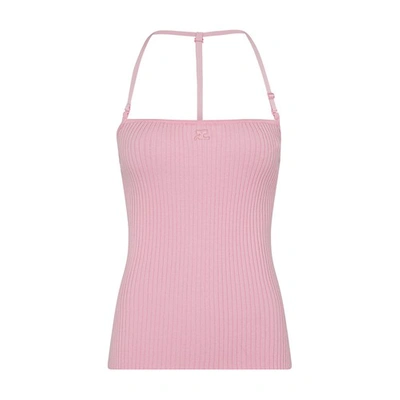 Courrèges Rib Knit Strap Tank Top In Rose