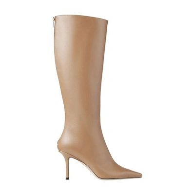 Jimmy Choo Agathe 85mm Pointed-toe Boots In Biscuit