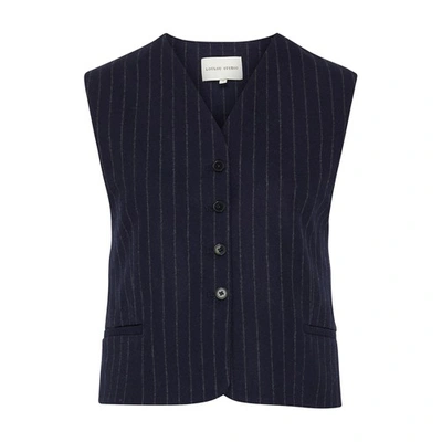 Loulou Studio Smith Pinstriped Buttoned Wool Vest In Navy Stripes