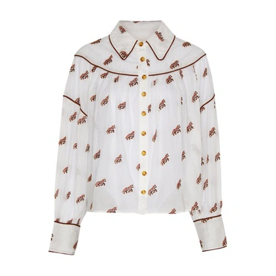 Farm Rio Horse Embroidered Cotton Button-up Shirt In Off_white