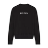 Palm Angels Black Cotton Crew Neck Sweatshirt With White Logo In Black_white