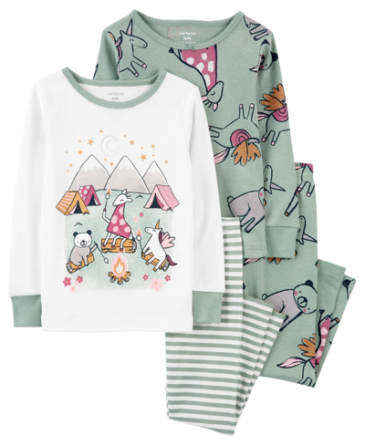 Carter's Kids' Baby Girls 100% Snug Fit Cotton Pajamas, 4 Piece Set In Green