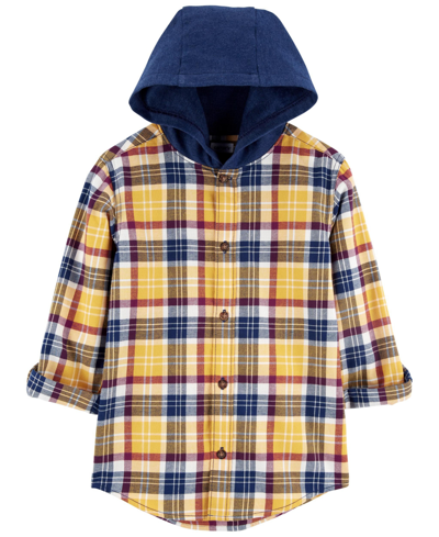 Carter's Babies' Toddler Boys Hooded Flannel Button Front Shirt In Yellow