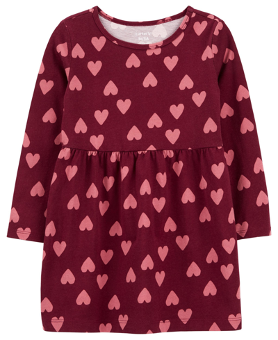 Carter's Toddler Girls Heart Print Long Sleeve Jersey Dress In Red