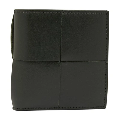 Bottega Veneta Slim Bi-fold Wallet In Dark_moss_silver
