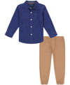 TOMMY HILFIGER TODDLER BOYS CORDUROY LOGO LONG SLEEVE BUTTON-FRONT SHIRT AND TWILL JOGGERS, 2 PIECE SET