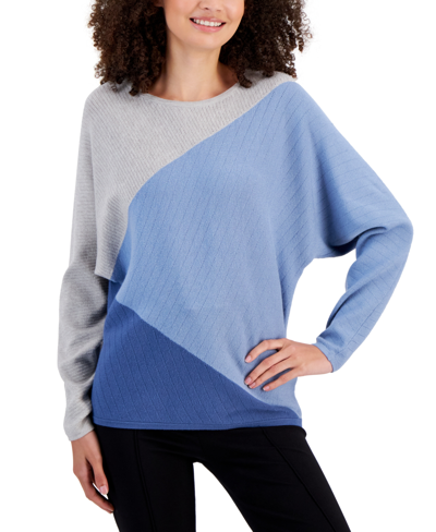 T Tahari Women's Colorblocked Dolman-sleeve Sweater In Indigo Suede