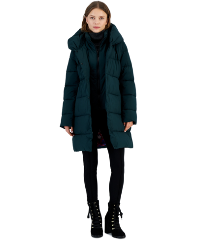 Sam Edelman Women's Oversized-collar Hooded Puffer Coat In Peacock Green