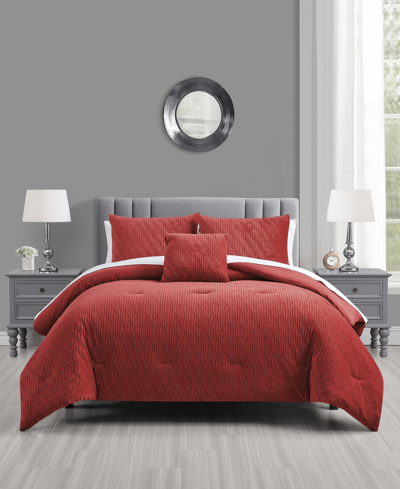 Sunham Textured Velvet 4 Pc. Comforter Sets Created For Macys Bedding In Red