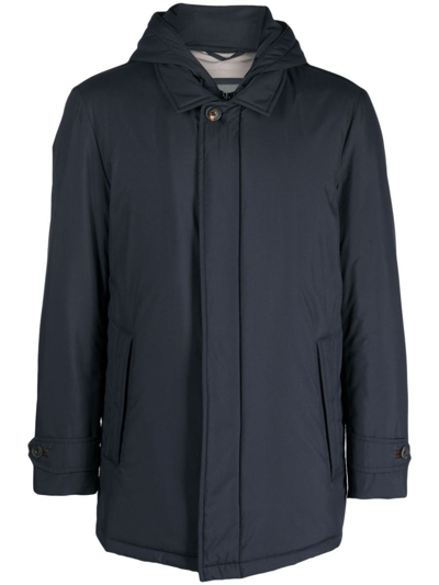 Corneliani Spread-collar Padded Hooded Jacket In Blue