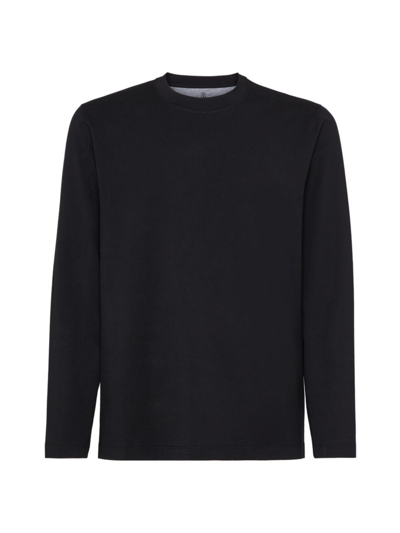 Brunello Cucinelli Men's Cotton Jersey Basic Fit Long Sleeve Crewneck T-shirt In Navy Blue