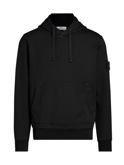 Stone Island Cotton Fleece Hooded Sweatshirt With Front Pocket In Black