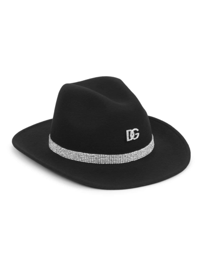 Dolce & Gabbana Crystal-embellished Wool Cowboy Hat In Black