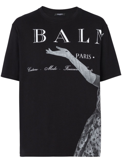 Balmain Jolie Madame Printed Cotton T-shirt In Black