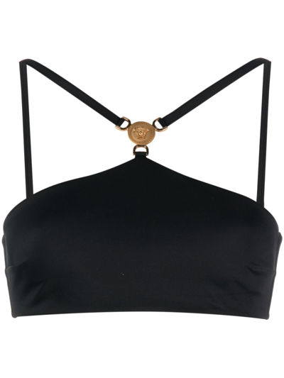 Versace Medusa Head Halterneck Bikini Top In Black
