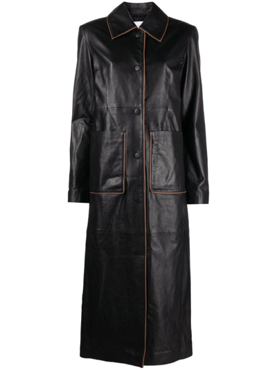 Remain Single-breasted Leather Maxi Coat In Black