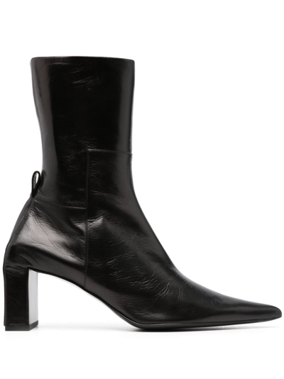 Jil Sander Leather Ankle Boots In Black