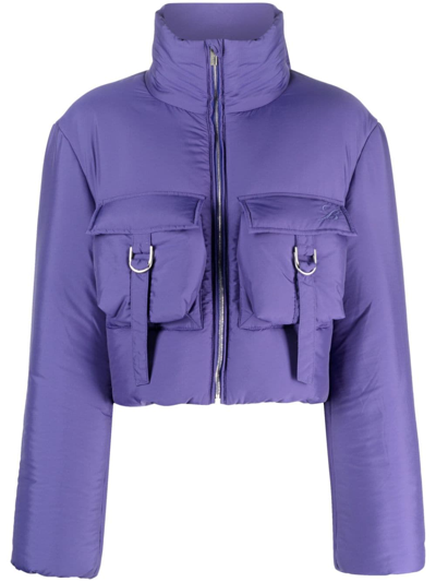 Blumarine Funnel-neck Cropped Puffer Jacket In Purple