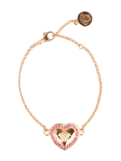 Versace Kids' Heart-pendant Logo-pendant Bracelet In Pink
