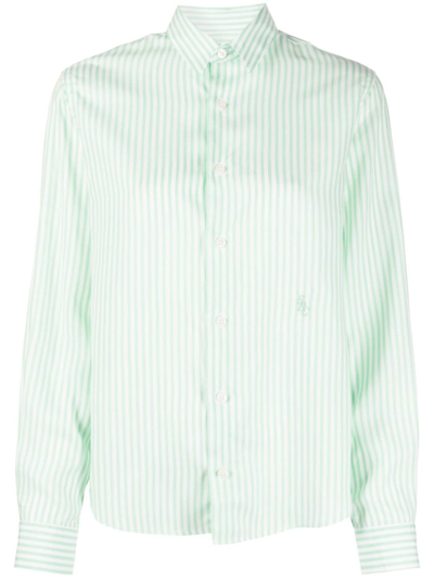 Sporty And Rich Logo-embroidered Tencel Shirt In Green