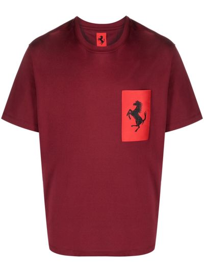 Ferrari Prancing Horse Pocket Cotton T-shirt In Red
