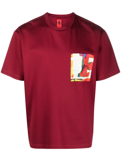 Ferrari Graffiti-logo Print Cotton T-shirt In Red