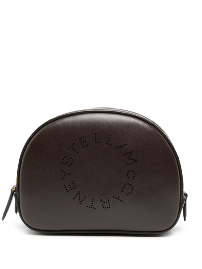 Stella Mccartney Cut Out-logo Zip-up Makeup Bag In Brown