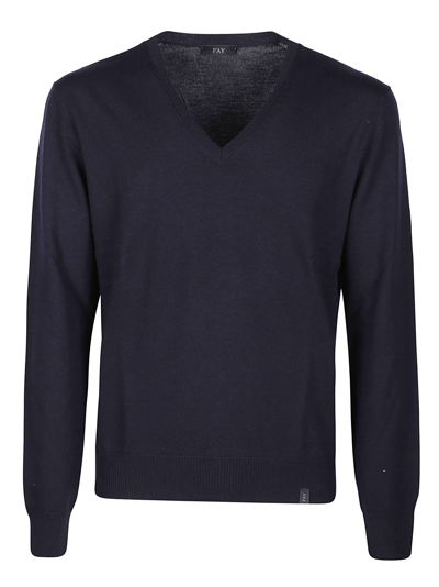 Fay V-neck Sweater In Blu Navy