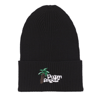 Palm Angels Logo Embroidered Knit Beanie In Black White