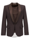 Valentino Padded Shoulders Wool Blazer In Brown