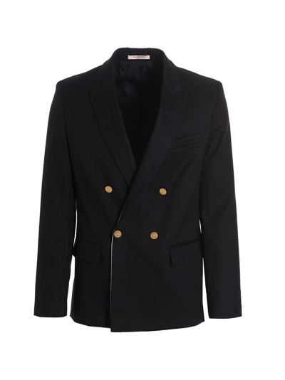Valentino Drouble-breasted Blazer With Rear Vents In Blue