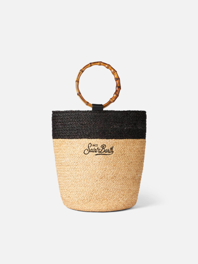 Mc2 Saint Barth Raffia Bucket Bag With Bamboo Handles In White