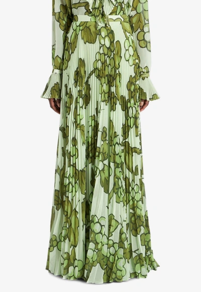 Etro Berry-print Pleated Maxi Skirt In Green