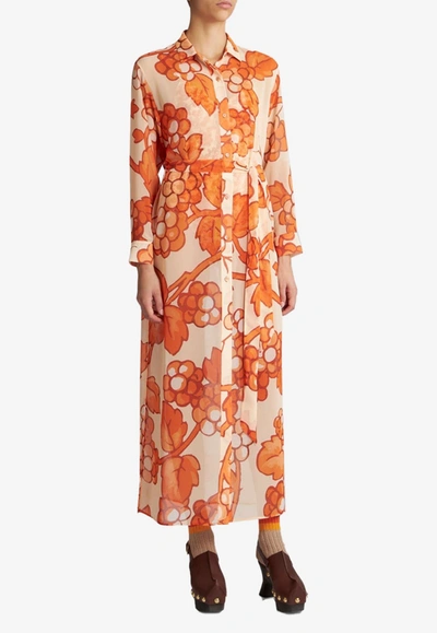 Etro Long Shirt Dress With Orange Berries Print