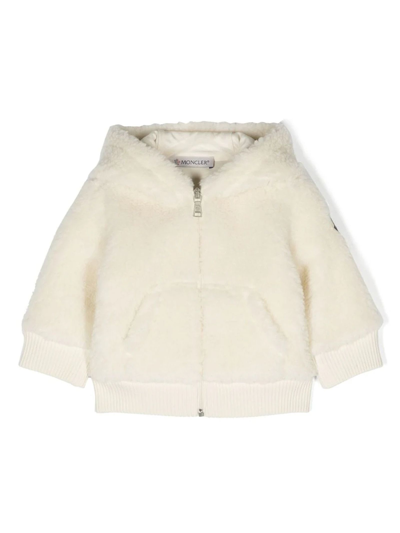 Moncler Babies' White Wool Blend Hoodie Jacket In Bianco
