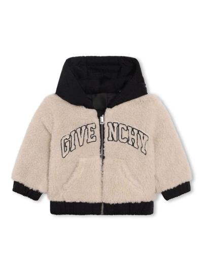 Givenchy Babies' Logo-embroidered Zip-up Fleece Jacket In Beige