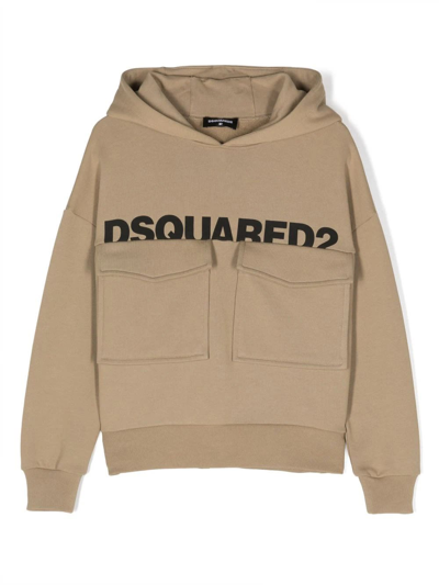 Dsquared2 Kids' Logo-print Cotton Hoodie In Neutrals