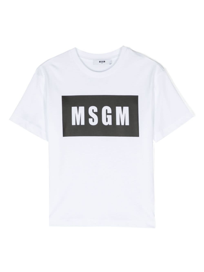 Msgm Kids' Logo-print Cotton T-shirt In White