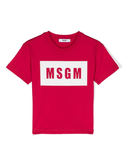 Msgm Kids' Logo T-shirt In Fucsia