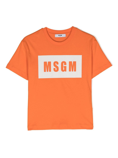 Msgm Kids' Logo T-shirt In Orange