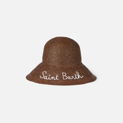 Mc2 Saint Barth Woman Straw Light Brown Bucket With Front Embroidery