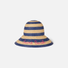 Mc2 Saint Barth Woman Straw Bucket With Front Embroidery And Stripes In Blue