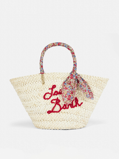 Mc2 Saint Barth Woman Small Straw Bag With Embroidery In Red