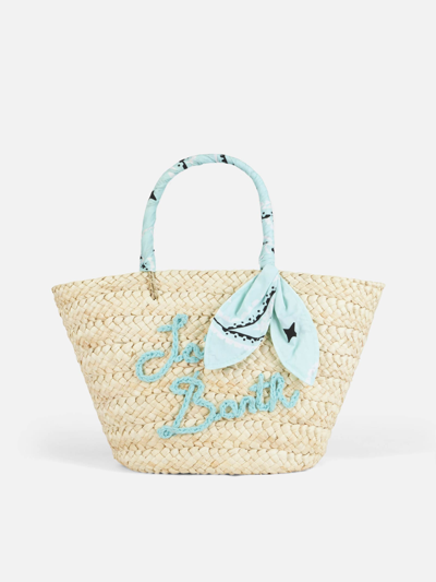 Mc2 Saint Barth Straw Bag With Front Embroidery And Fabric Handles In Green